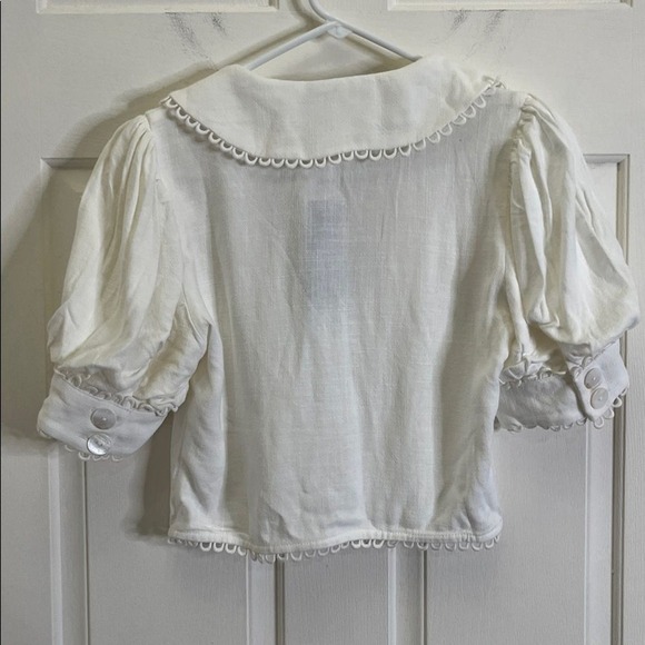 Lulus Uncommon Charm Ivory Lace Button-Up Big Collar Puff Sleeve Top M Boho NWT - Picture 11 of 12